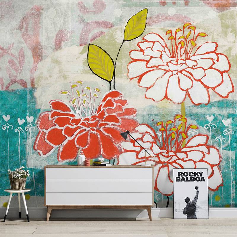 Mural Wallpaper Oil Painting Effect Plant Flowers