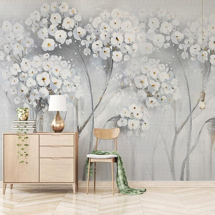 Mural Wallpaper Oil Painting Effect Flower Tree