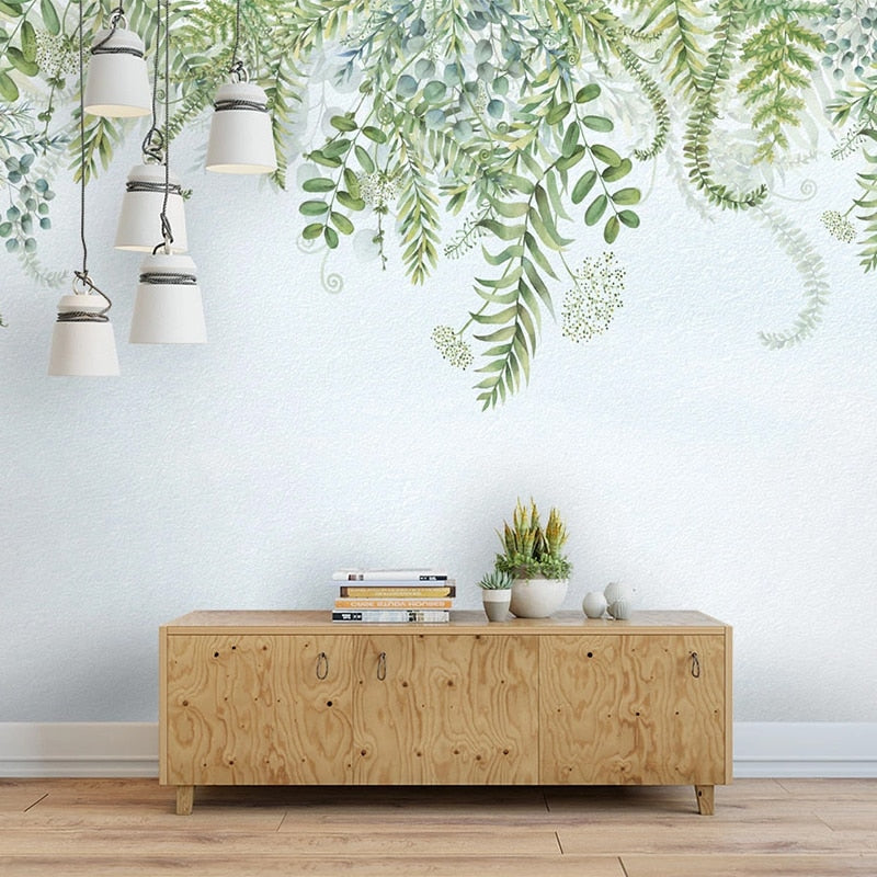 Mural Wallpaper Nordic Style Green Plants Leaves