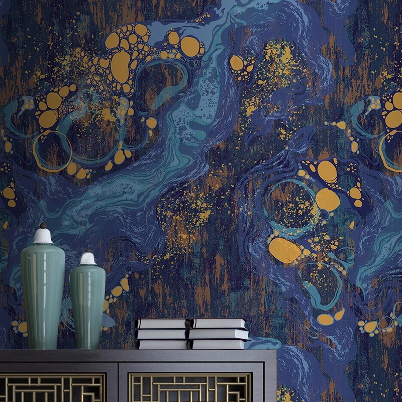 Wallpaper Mural Blue Golden Abstract Wall Art