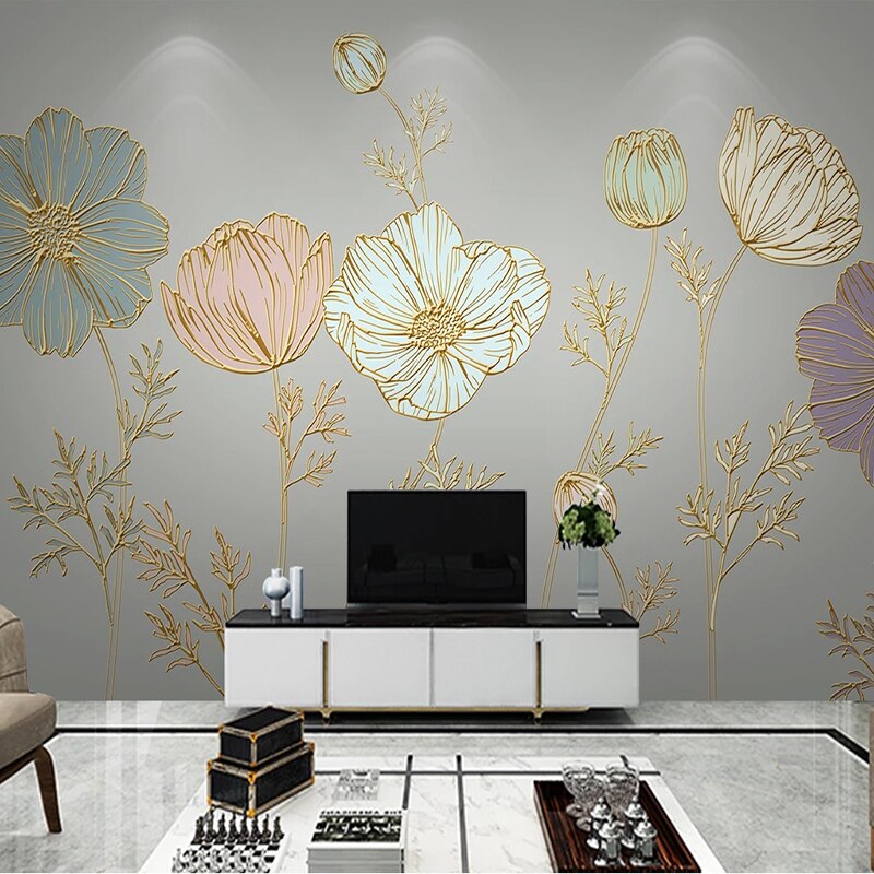Mural Wallpaper Plant Flower Embossed Lines