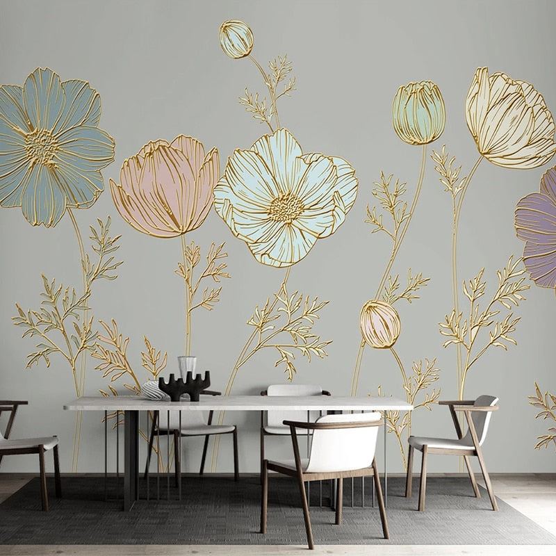 Mural Wallpaper Plant Flower Embossed Lines