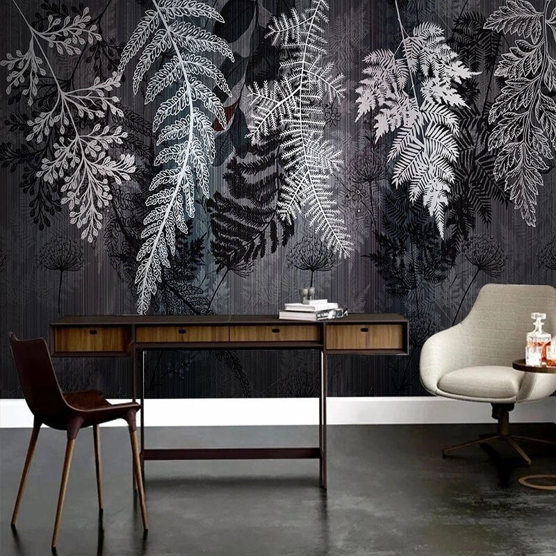 Mural Wallpaper Line Drawing Tropical Plant Leaf