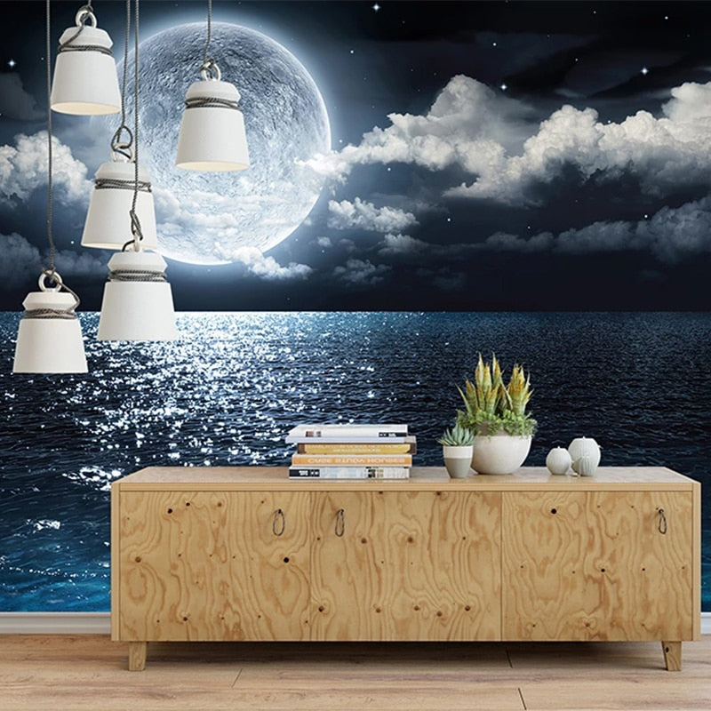 Mural Wallpaper Moon Sea Night View
