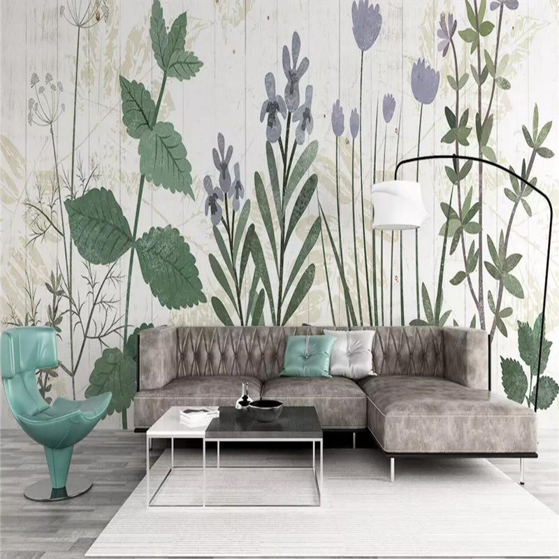 Nordic Hand-painted Wallpaper Mural Plants Flowers