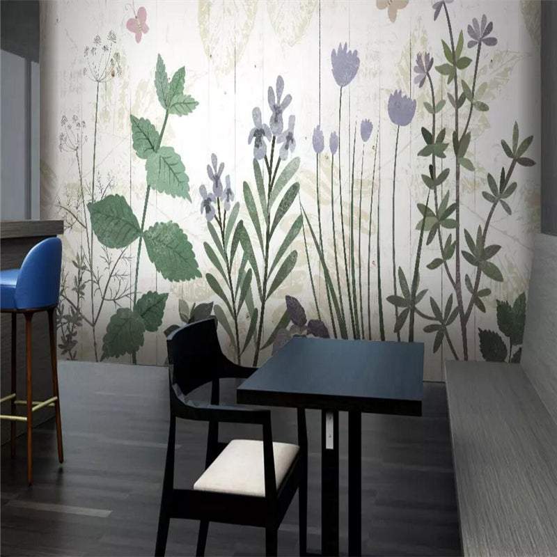 Nordic Hand-painted Wallpaper Mural Plants Flowers