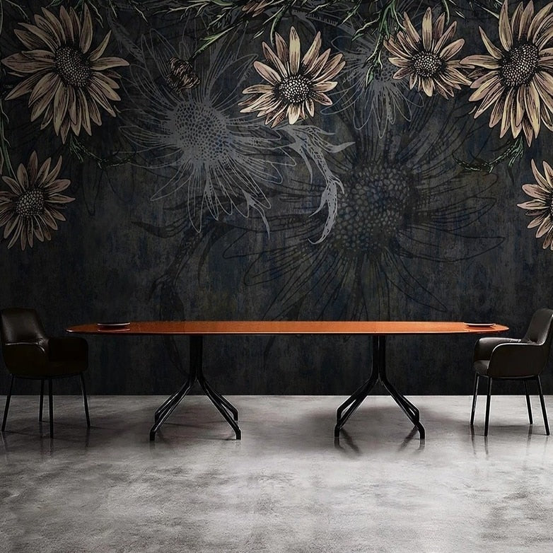 Mural Wallpaper Modern Minimalist Dark Flowers