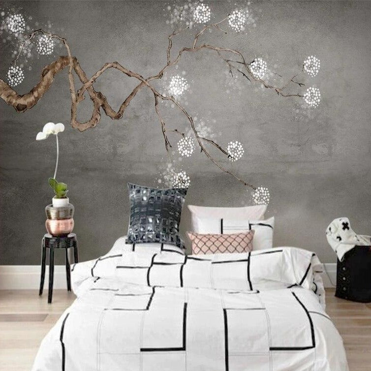 Wallpaper Mural Plum Blossom Greyscale Art