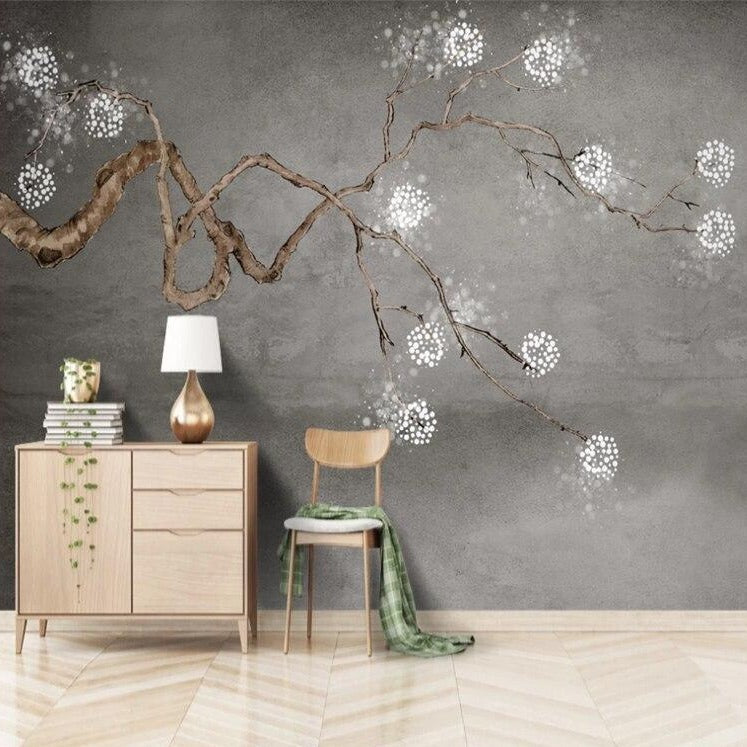 Wallpaper Mural Plum Blossom Greyscale Art
