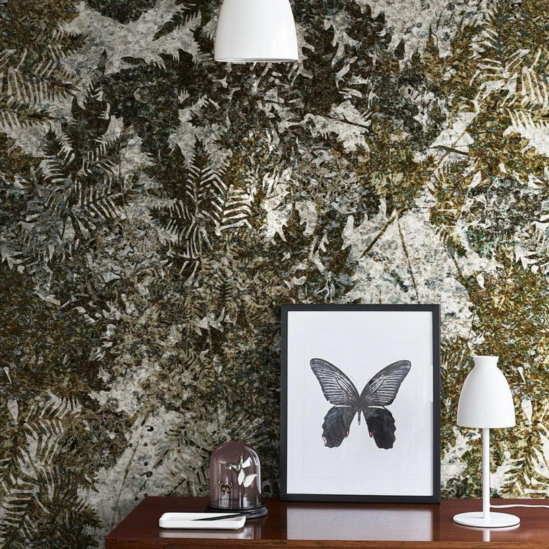 Mural Vintage Wallpaper Stone Textured Tropical Leaves