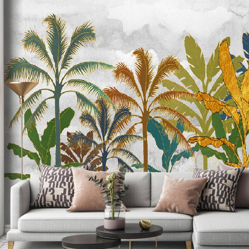 Mural Abstract Tropical Plant Golden Relief Lines