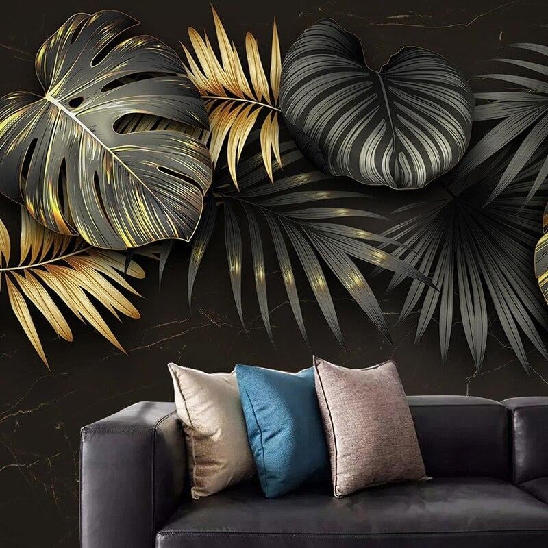 Black and gold tropical wallpaper