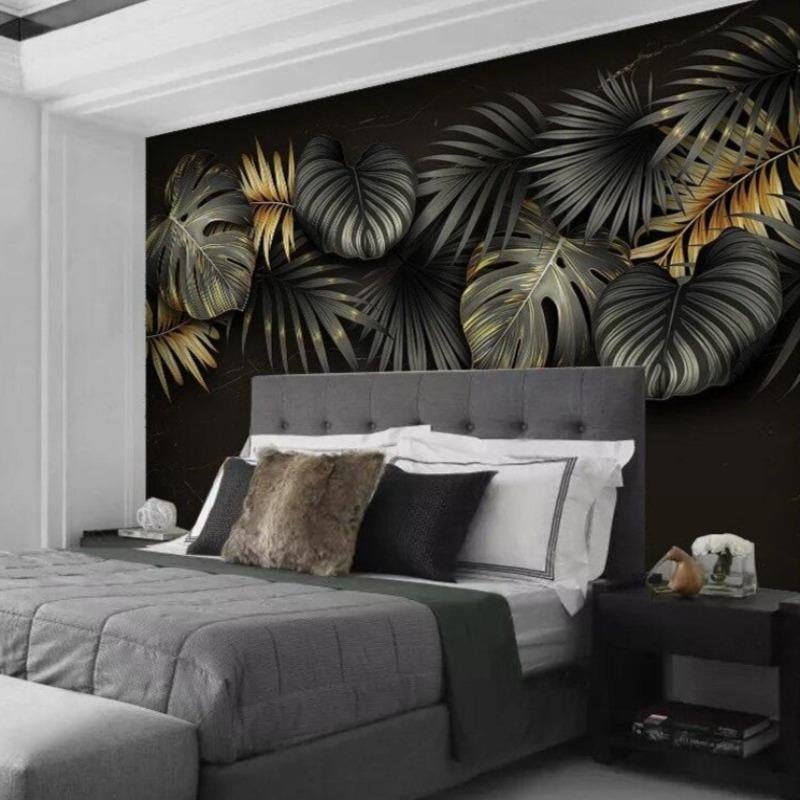 Black and gold tropical wallpaper