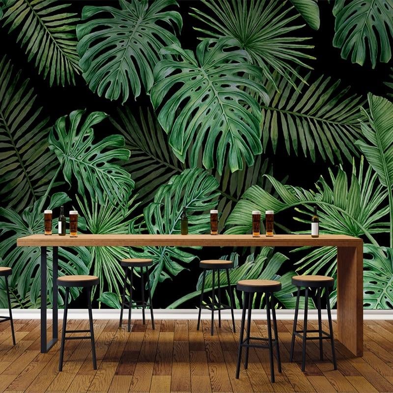 Green and black tropical wallpaper