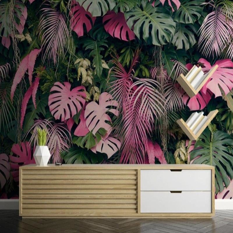 Green and pink tropical wallpaper
