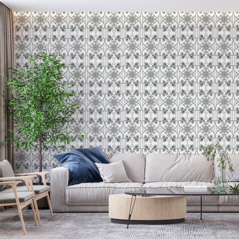 White arabesque wallpaper