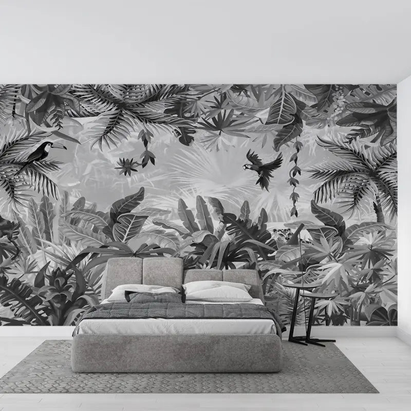 Black and white tropical forest wallpaper