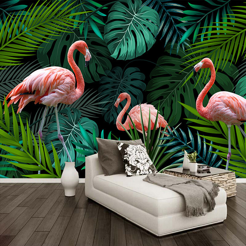 Flamingo among Tropical Leaves Wallpaper Mural