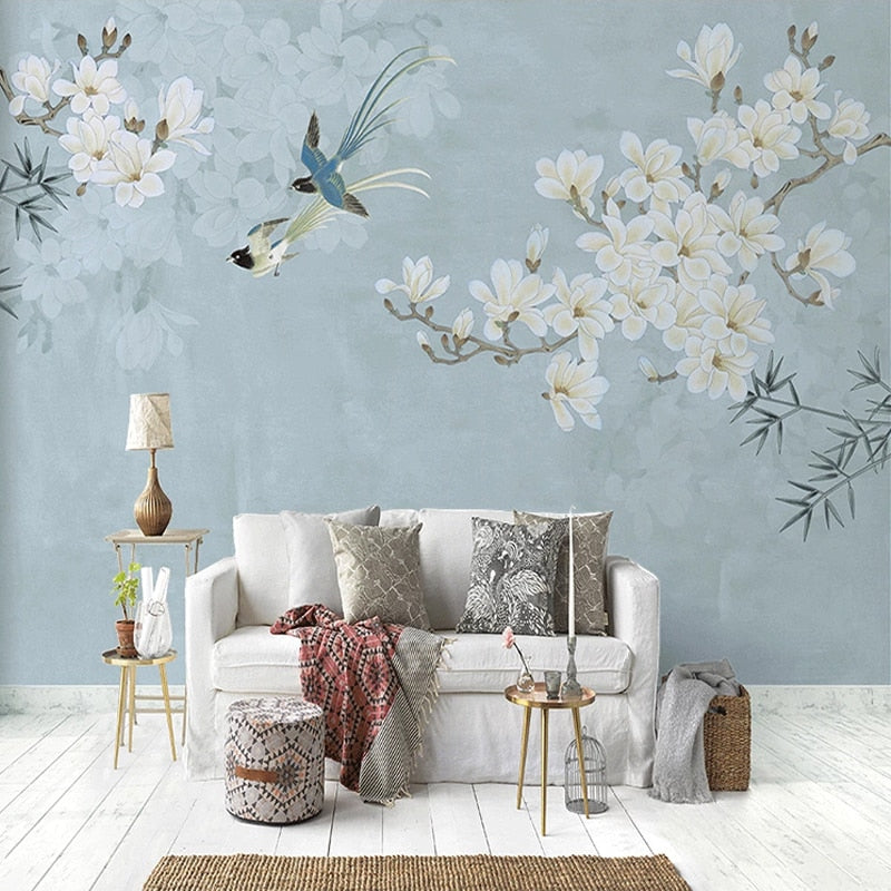 Mural Wallpaper Chinese Style Magnolia Flower Bird