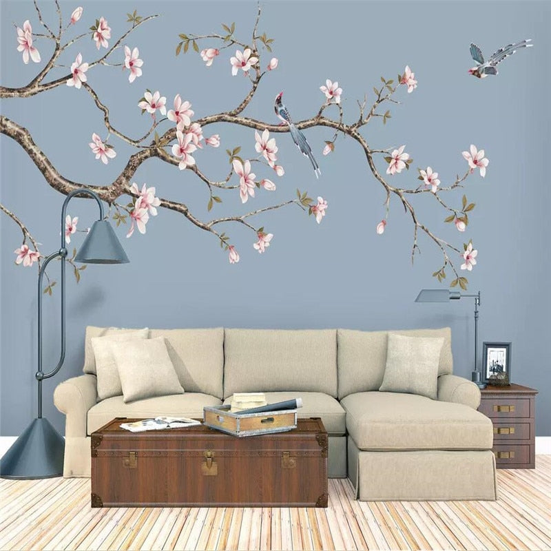 Mural Wallpaper Magnolia Flowers and Birds