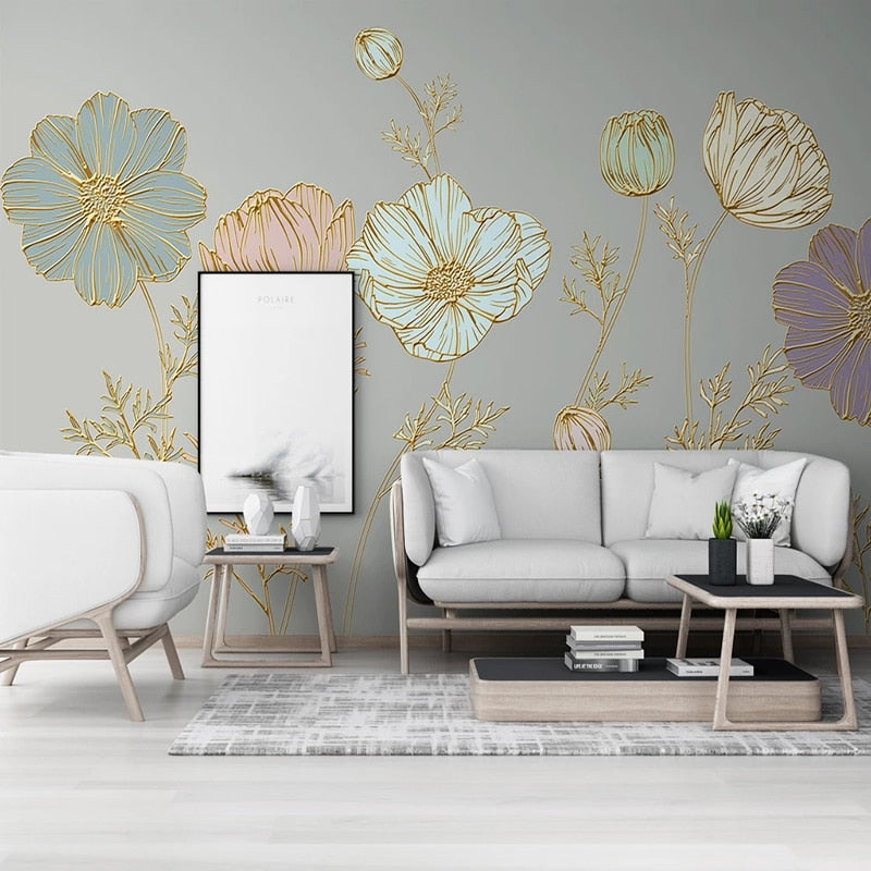 Mural Wallpaper Plant Flower Embossed Lines