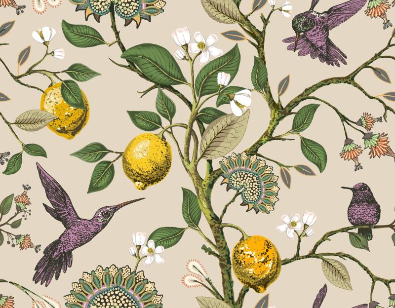 Mural Wallpaper Pastoral Style Vintage Flowers Birds