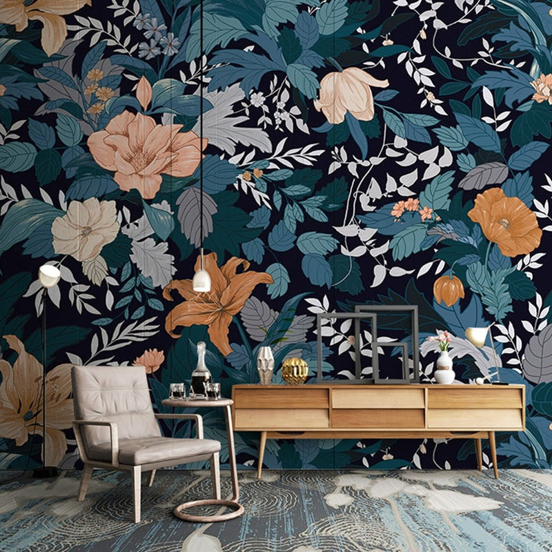 Mural Papel Pintado Estilo Americano Retro Flores Atrevidas 