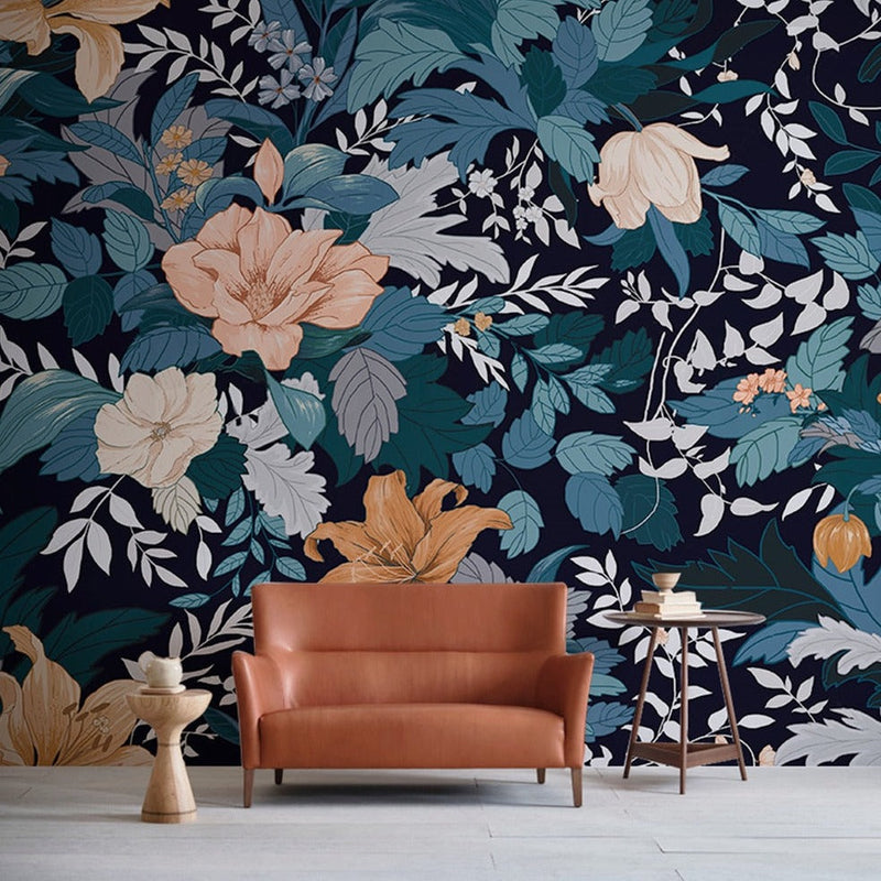 Mural Papel Pintado Estilo Americano Retro Flores Atrevidas 