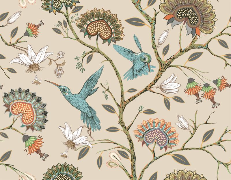 Mural Wallpaper Pastoral Style Vintage Flowers Birds