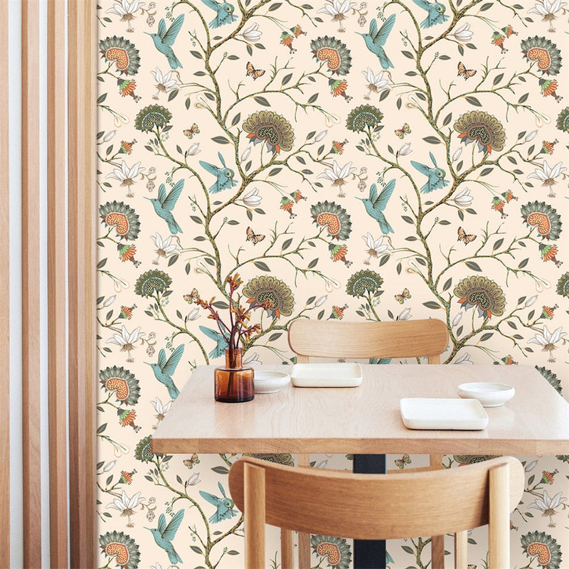 Mural Wallpaper Pastoral Style Vintage Flowers Birds