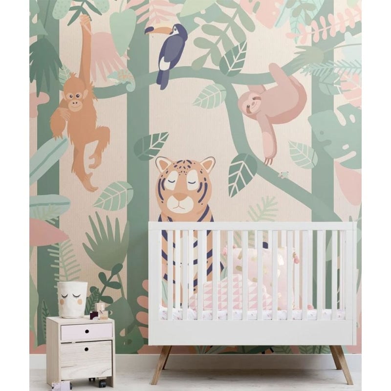 Papel pintado dormitorio de bebé de la jungla