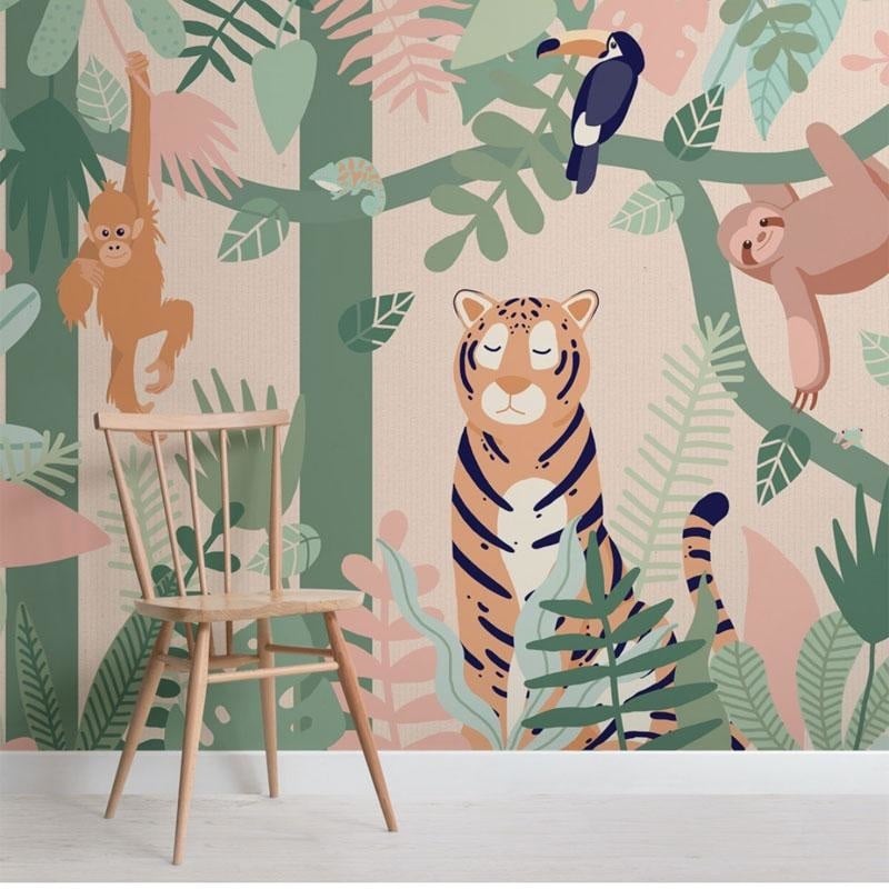 Papel pintado dormitorio de bebé de la jungla