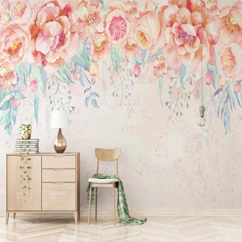 Papel pintado dormitorio de niña de las flores