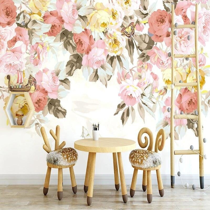 Papel pintado de flores para dormitorio de bebé 