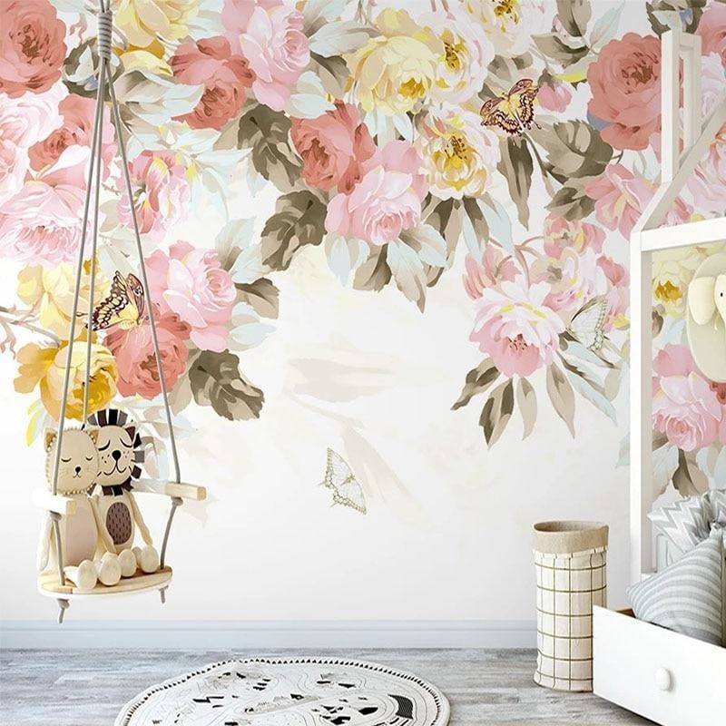 Papel pintado de flores para dormitorio de bebé 