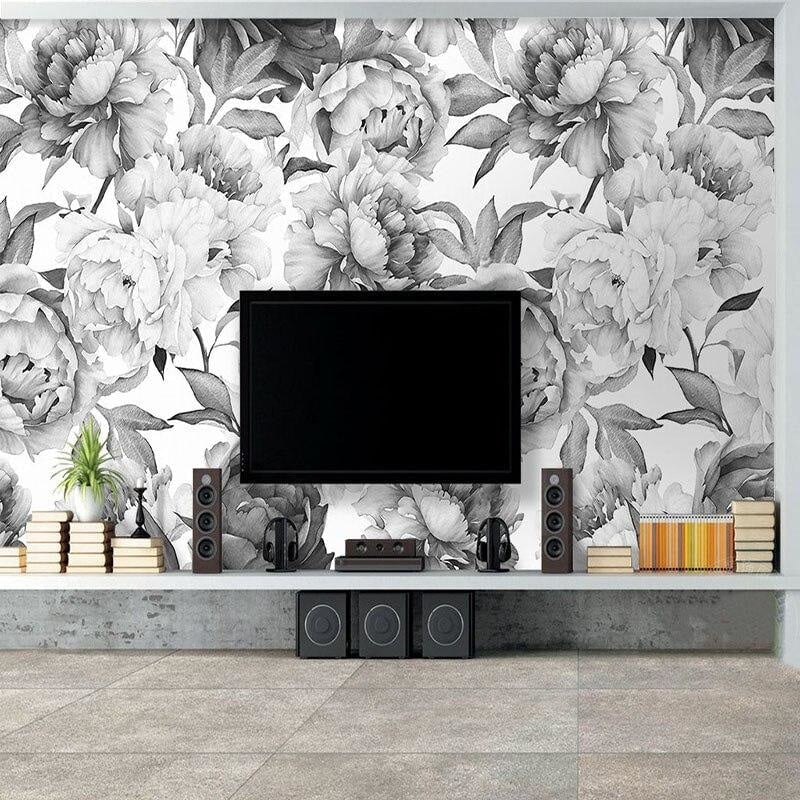 Black and white floral wallpaper