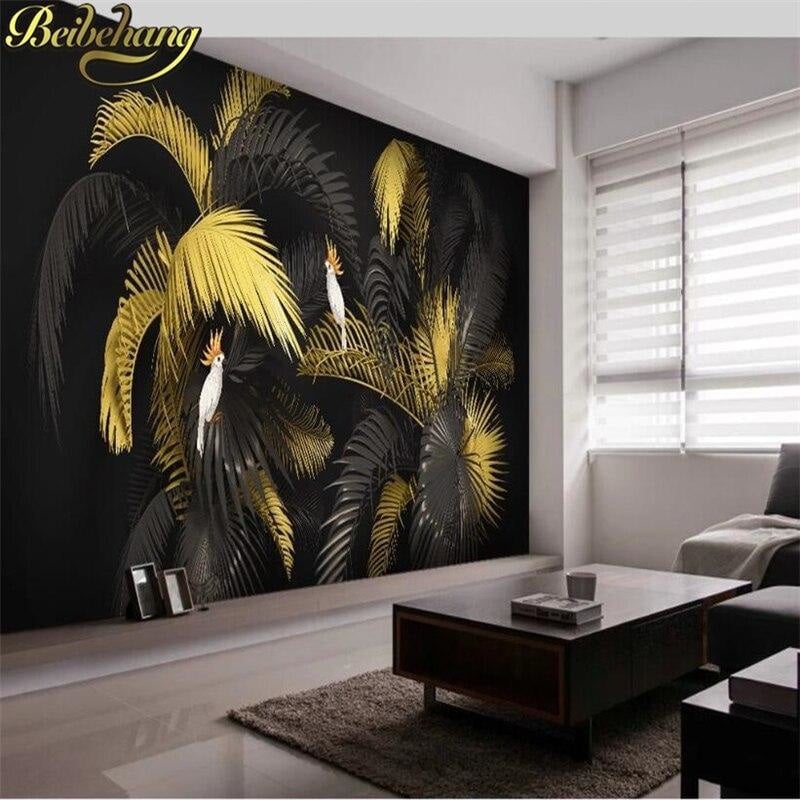 Papel pintado selva negro y dorado 