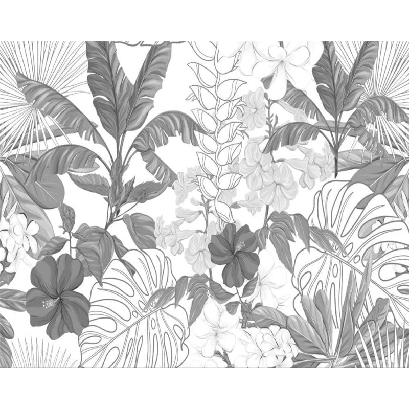 Papel pintado panorámico de selva en blanco y negro 