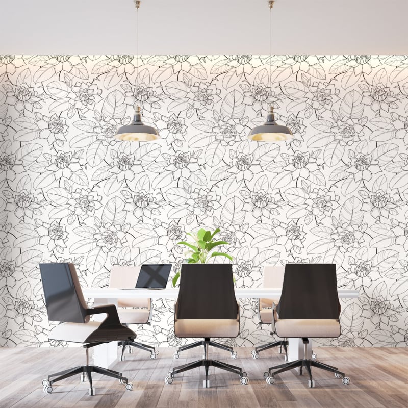 Black and white flowered wallpaper