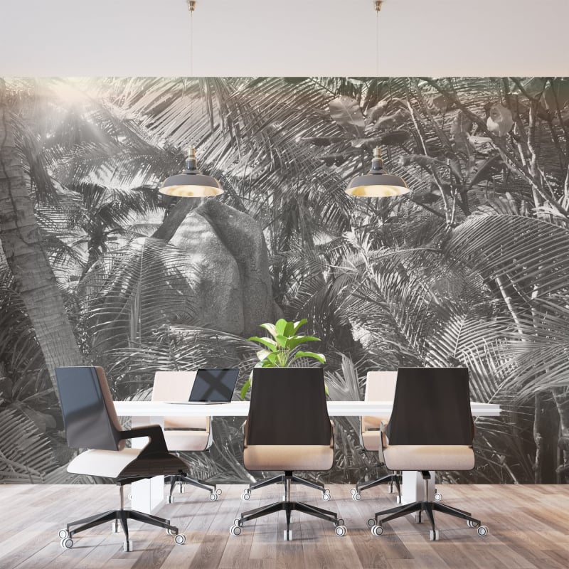 Black and white panoramic wallpaper jungle