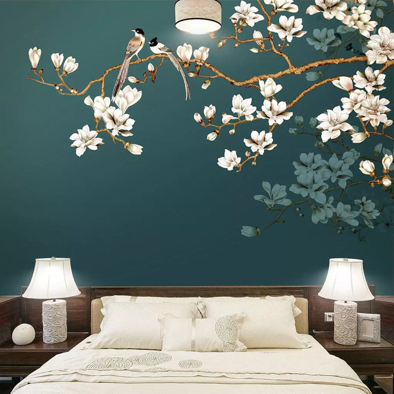 Mural Hand Painted Chinese Style Flowers Birds