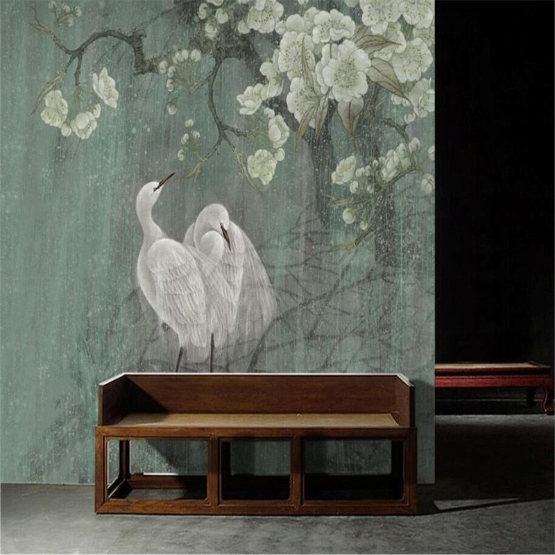 Chinese Style Wall Art Flowers and Birds Wallpaper Mural